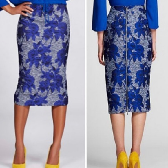 New York & Company Dresses & Skirts - NY&C Gabrielle Union Floral Jacquard Pencil Skirt Blue Women’s 14 Full Zip Back